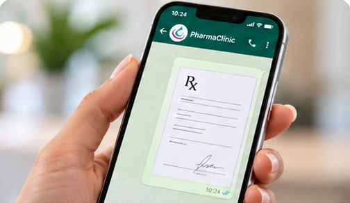 Celular com receita enviada à PharmaClinic pelo WhatsApp