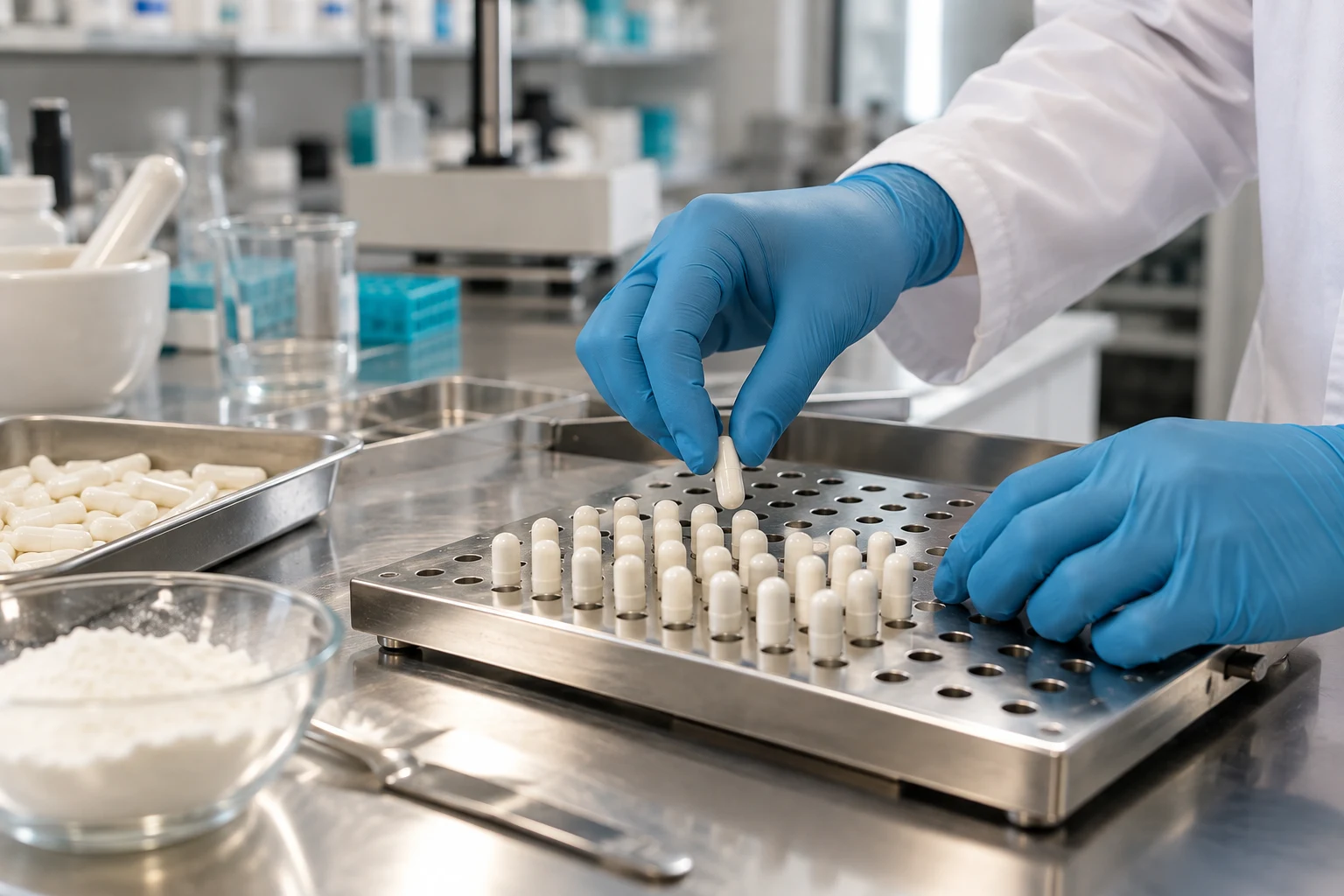 Preparação de cápsulas em laboratório