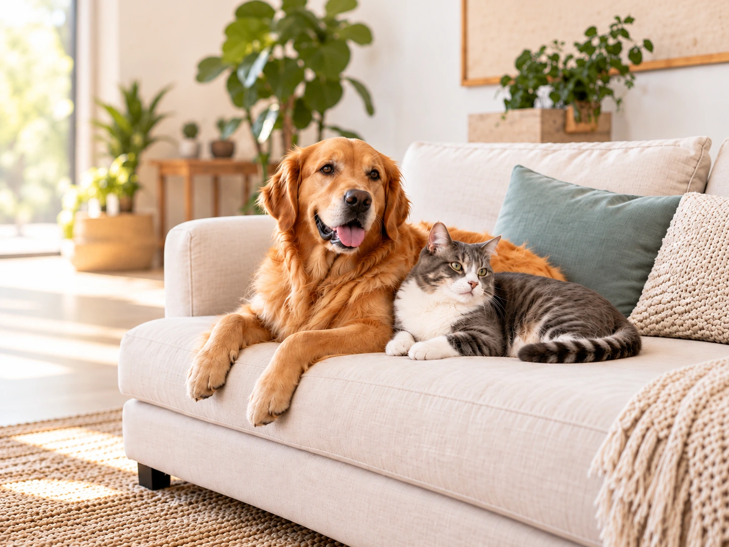 Cachorro e gato em um ambiente acolhedor